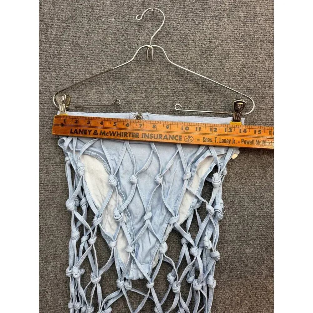 Women's Light Blue Denim Look Fringe Halter Set Size S Boho Festival